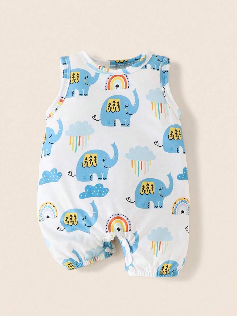 Baby Boy Elephant Print Lovely Vest Romper For Summer - Blue - View 1