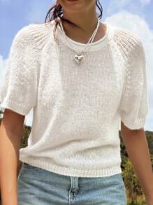 Jouncy 2025法国高端镂空短袖毛衣针织套头衫秋冬 - 白色 - 查看 1