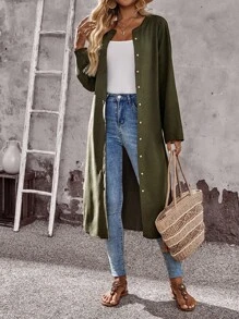 EMERY ROSE 女式纯色长袖单排扣长款休闲常规夹克