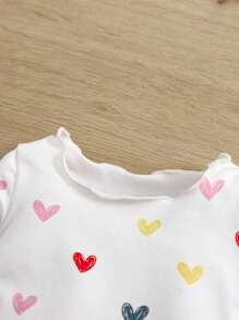 Newborn Baby Girl's Cute Heart Pattern Knitted Wavy Hem Long Sleeve Top And Pants 2pcs Set, Fall - White - View 5