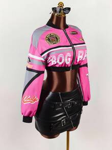 Amplova Women's Letter Printed Short Baseball  Fall Clothes Women Jacket - Multicolor - View 9
