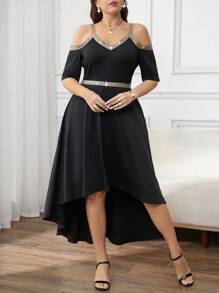 Ellevyn Robe d'été élégante minimaliste à épaules dénudées avec ruban en grande taille