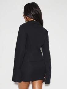 Top Estilo Camisa Ajustada KIZN, Botão Abaixo, Roupa Profissional de Escritório, Manga Longa com Colarinho, Carreira Formal, Negócios, Moda Feminina de Outono e Inverno - Preto - Visão 2