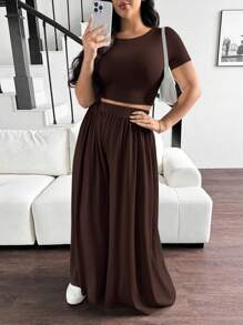 Auralis 大码夏季女士休闲套装、阔腿裤套装、夏季套装 - 咖啡棕 - 查看 6