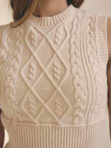 Aralina 女士复古麻花针织短款背心，完美契合 2000 年秋夏乡村女性和机场 - 杏色 - 查看 3