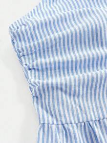 Girlism 女童蓝白条纹休闲吊带褶饰条纹连体裤