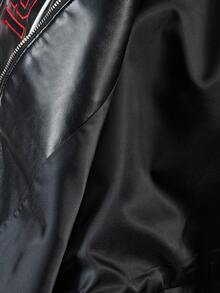 Amplova Damen Farbblock Frontzipp Langarm Buchstaben Muster einfache PU Jacke