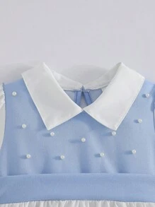 2 piezas de conjunto de ropa para niñas, blusa de manga larga ajustada con decoración de perlas y pantalones acampanados, para primavera/otoño