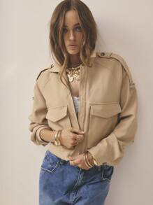 Aralina 夏/秋短款贴袋野战夹克 Y2K 街头服饰 斯德哥尔摩风格 - 棕色 - 查看 8