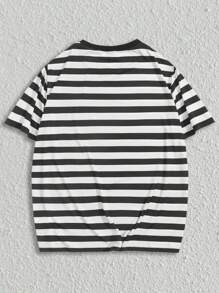 Manfinity VCAY 男士寬鬆圓領短袖T恤，舒適休閒基本款，適用於夏季返校服飾 - 黑與白 - 查看 2