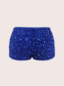 SHEIN ICON Sequin Shorts Suitable For Going Out, Party, Back To School Season - Navy Blue - View 4