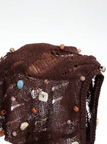 LYSMO Áo hai dây gợi cảm trang trí hạt cườm trơn màu dành cho nữ - màu nâu - Xem 9