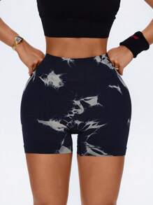 Core Rhythm High Waist Seamless Tie-Dye Print Sports Shorts, Tie Dye Gym Shorts - Multicolor - View 5