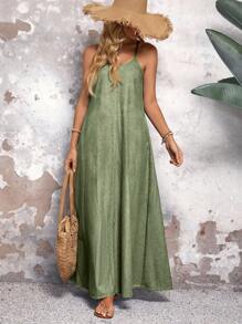 EMERY ROSE Váy denim dài không tay thường ngày đi biển mùa hè cho nữ - màu xanh lá - Xem 4