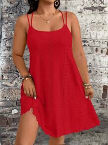 Breezaya Plus Size Women Red Jacquard Slip Dress - Red - View 5