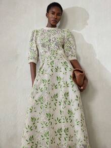 Aveloria Modichic Elegante conjunto de 2 piezas con blusa de cuello redondo con bordado hueco en estilo vintage y falda midi/maxiamplia - Multicolor - Ver 7