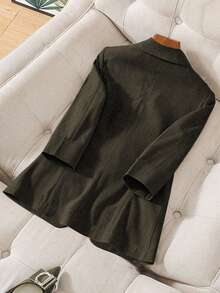 GlowEve CURVE 大码纯色简约长袖西装外套，日常穿着 - 軍綠色 - 查看 2