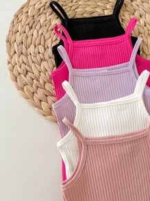 Baby Girl Casual Knitted Solid Color Halter Romper Set, 5pcs