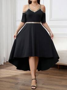 Ellevyn Robe d'été élégante minimaliste à épaules dénudées avec ruban en grande taille