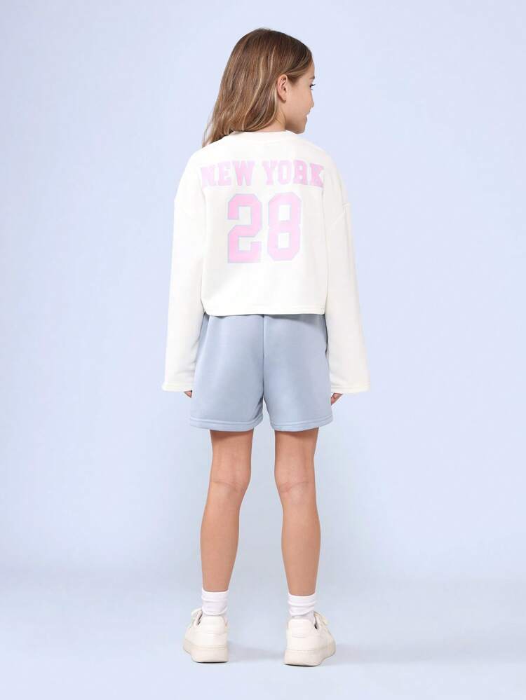 Cropped Sweatshirt With Athletic Shorts Varsity Set