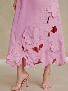 Anewsta 女士优雅时尚别致奢华刺绣镂空花卉修身连衣裙，适合秋季、冬季、外出、正式场合、派对、新年、圣诞节、工作、毕业典礼、婚礼、万圣节、感恩节等时尚场合。 - 粉色 - 查看 1