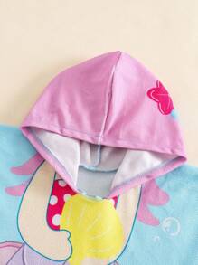 SHEIN Cute Baby Girls Cartoon Pattern Loose Fit Hooded Cover Up Swimwear, Spring/Summer - Blue - View 4