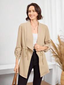 Miaspire Women's Casual Everyday Coat Autumn And Winter Casual Outing Occasions Lapel Waist Drawstring Ladies Modest Coat Autumn And Winter Teacher For Women Winter Country Airport - Apricot - View 1