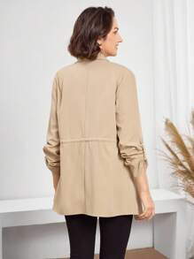 Miaspire Women's Casual Everyday Coat Autumn And Winter Casual Outing Occasions Lapel Waist Drawstring Ladies Modest Coat Autumn And Winter Teacher For Women Winter Country Airport - Apricot - View 2