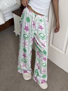 Aloruh Women's Low Waist Starfish Print Long Pants, For Spring/Summer Holiday