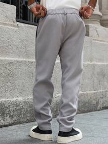 Manfinity Hypemode 男士休闲 INS 风格宽松直筒裤，适合所有季节和日常穿着，是送给男朋友/丈夫的绝佳礼物，休闲，Y2K 风格，浅灰色裤子 - 灰色 - 查看 2