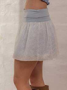 Aralina Minifalda vintage de mujer con bordado y dobladillo, perfecta para salir en otoño y verano, conciertos en el campo y vacaciones - Neblina azul - Ver 3