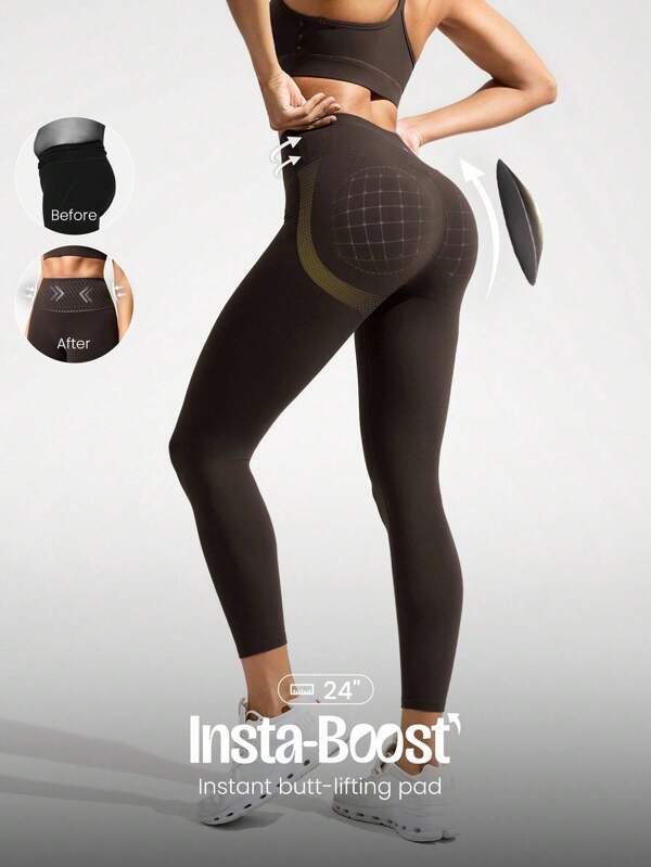 GLOWMODE Colanți FeatherFit™ Shape It Up, modelatori, cu perne detașabile pentru fese, fără cusătură frontală, cu prindere rapidă, pentru controlul abdomenului, pentru yoga, pilates, barre, studio, ținute casual de zi cu zi