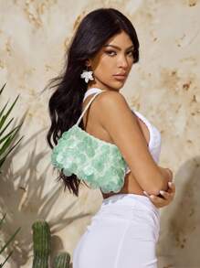 SHEIN SXY 女士贝壳包手提包，时尚、简约、优雅、多功能，适合海滩、度假、假日、夏季、海边 - 薄荷綠 - 查看 2