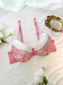 女士拼色蕾丝拼接吊带背心文胸蕾丝文胸可爱文胸，卡哇伊