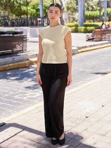 Andrea Bello 女士简约纯色拼接蝙蝠袖圆领T恤老款商务休闲女装