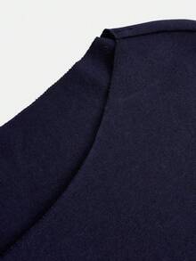 SHEIN Teen Girl Is Casual Letter Print Asymmetric Neck Loose Short Sleeve T-Shirt, Summer - Navy Blue - View 4