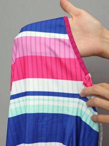 Slaydiva 休闲吊带彩条纹仿坑布全印花迷你紧身裙女连衣裙-H - 紫色 - 查看 7