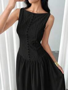 Modelyn 女士纯色优雅中长无袖连衣裙，夏季 - 黑色 - 查看 7