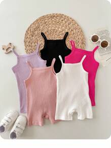 Baby Girl Casual Knitted Solid Color Halter Romper Set, 5pcs