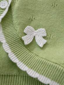 Baby Girl Cute Knitted Cardigan Sweater Baby Sweater With Bows Fall Winter - Green - View 4