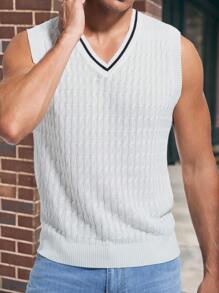 Gilet smanicato a maglia girocollo con contrasto di colori per uomo