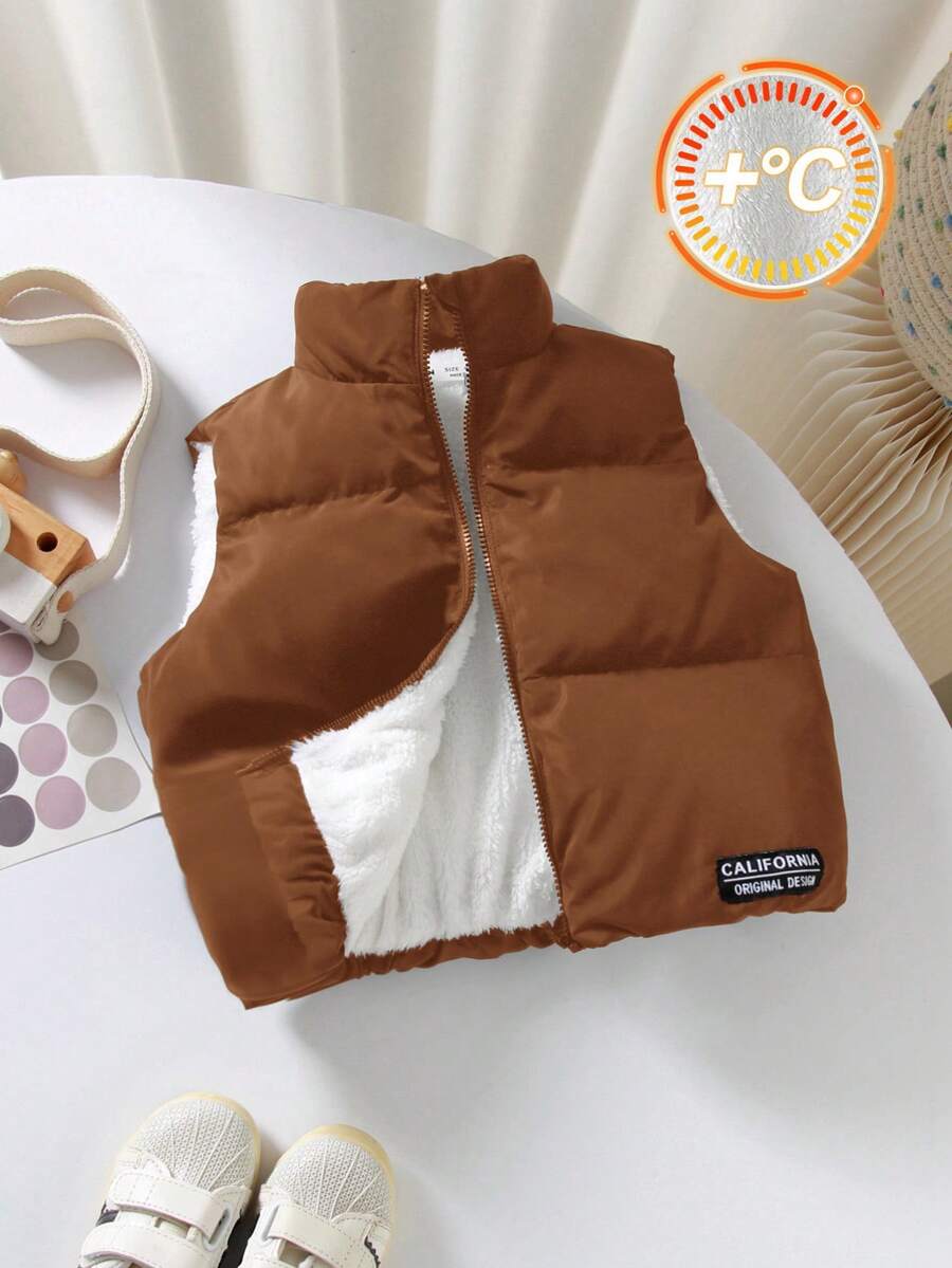 SHEIN Unisex Cotton Padded Vest Jacket,Suitable For Babygirl And Babyboy,Brown Autumn Modest Date,Essential Winter Puffer Vest,All-Match Fall Baby Vest - Brown - View 1