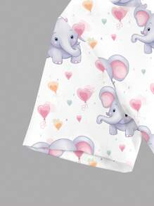 PopScrub Women's White V-Neck Short Sleeve Double Pocket Side Slit Cute Elephant Cartoon Animal Heart Balloon Print Nurse/Doctor Uniform Top/ Scrubs, Solid Color Pet Grooming Uniform Top/Dietitian Workwear Short Sleeve/Lab Coat With Multi-Pockets, Summer Ladies Top Women Scrub Tops Nurse Scrubs Nursing Scrub Tops Scrub Tops With Elephants Print Elephant Print Scrubs