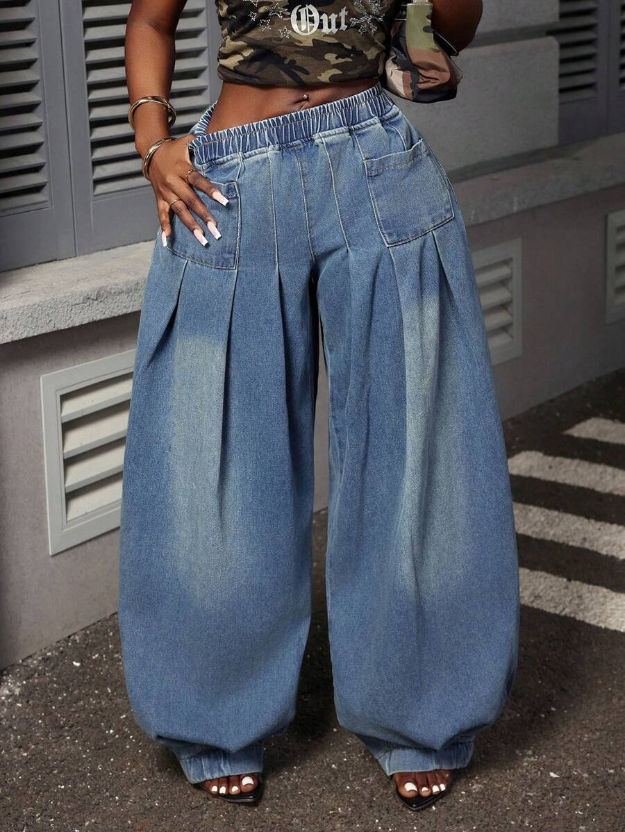 Slaydiva Quần Jeans/Quần ống rộng ống loe cỡ lớn - Màu xanh lam - Xem 1