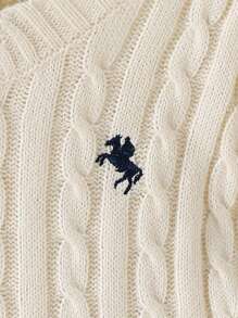 SHEIN Sparklyn Tween Girl's Knight Graphic V-Neck Long Sleeve Casual Sweater Fall Winter - Apricot - View 6