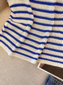 SHEIN PETITE Ladies' New Spring/Summer Retro Contrasting Striped Knitted Vest With A Niche Design, Short Sleeveless, Elegant And Comfortable Temperament, Versatile For Outdoor Dating, College Commuting, Sweater, Vest