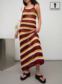 COUREZ Sheer Dye Knitted Cami Dress /Winter Clothes For Women Winter Dresses /Street Casual/Y2K Sexy