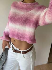 SHEIN EZwear Fall Women Clothes Oversized Gradient Drop Shoulder Short Pullover Cute Sweater, Autumn Back To School Y2k Street Wear - Pink - View 5