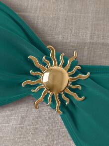 Swim Chiccia Solid Color Triangle Cup Metal Sun Decor Bikini Set For Summer Beach Vacation - Teal Blue - View 4