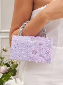SHEIN Belle 女士水钻装饰奢华时尚手提包和晚装手包 - 淡紫色 - 查看 1
